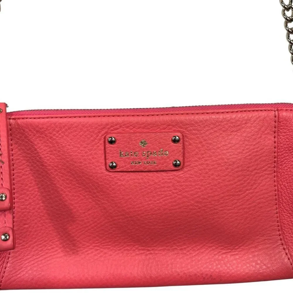 Kate Spade Wellesley Byrd Pebbled Leather Coral Pink Chain Strap Shoulder Bag